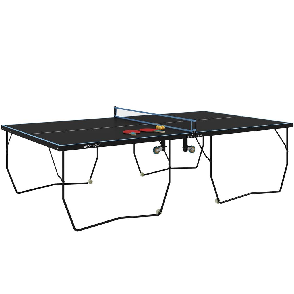 Table Tennis Table, Foldable, 8 Wheels, Powder-Coated Steel Frame, MDF, 274 X 152.5 X 76 Cm, Black