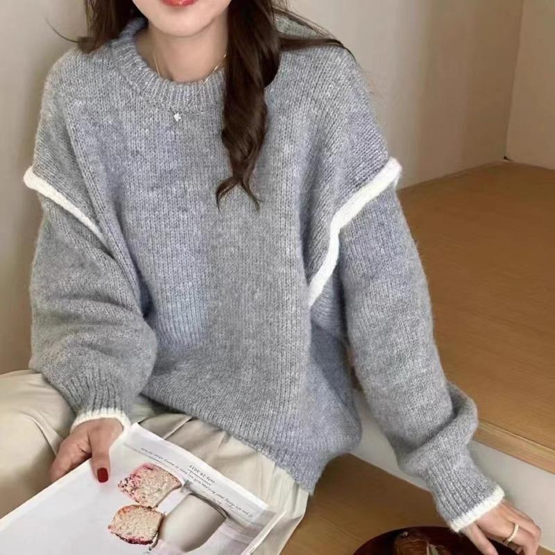 

Autumn and winter new loose lazy style round neck knitted pullover sweater women wear knitted sweater top women average size