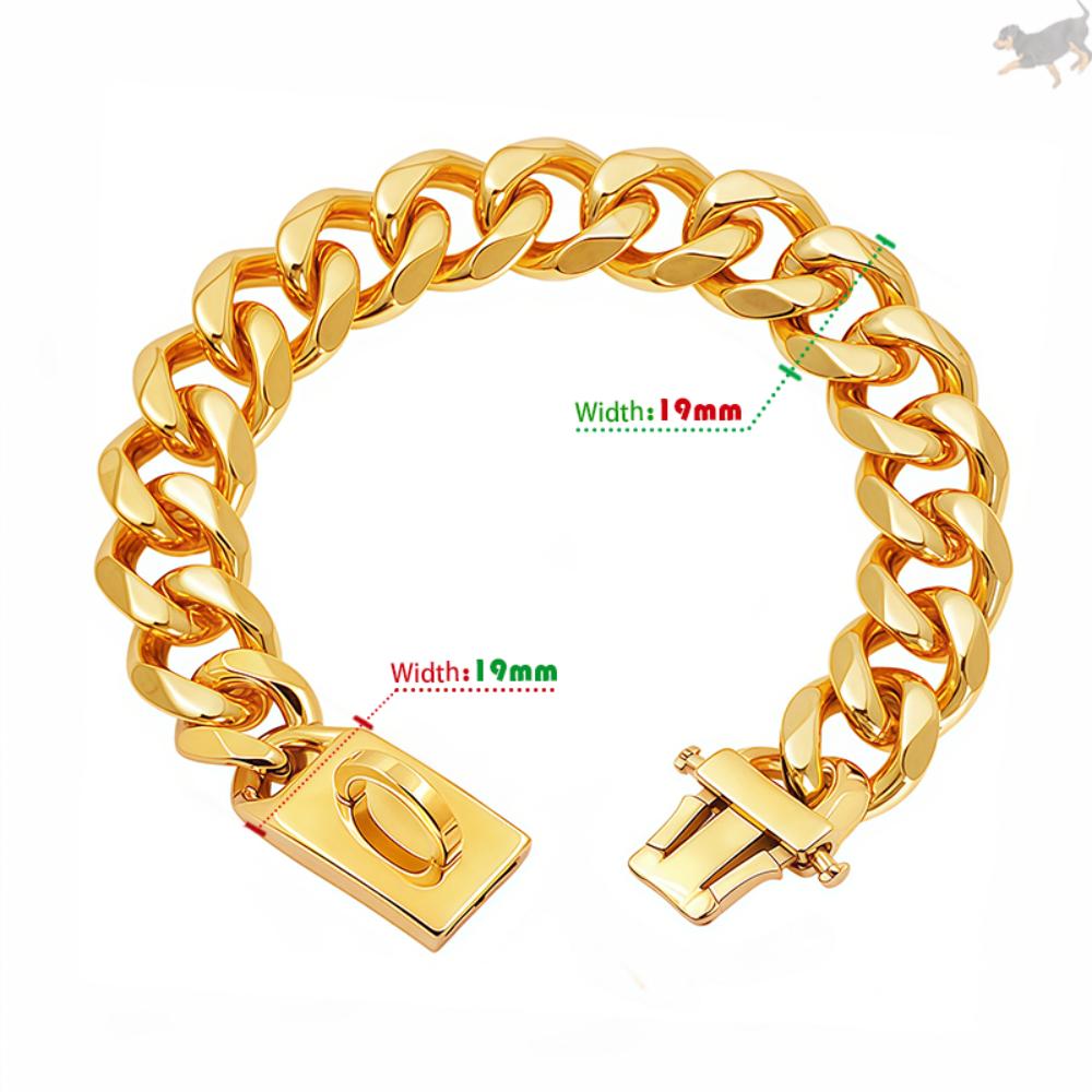 Gold Dog Collar Stainless Steel Metal Pet Choker Silver 19mm Wide Lead for Medium Large Dogs French Bulldog Labrador Retriever