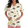 Women's V Neck Short Sleeve Work Top with Pockets Animal Print Medical Scrub Shirt for Healthcare Professionals Comfortable Fit Durable Fabric