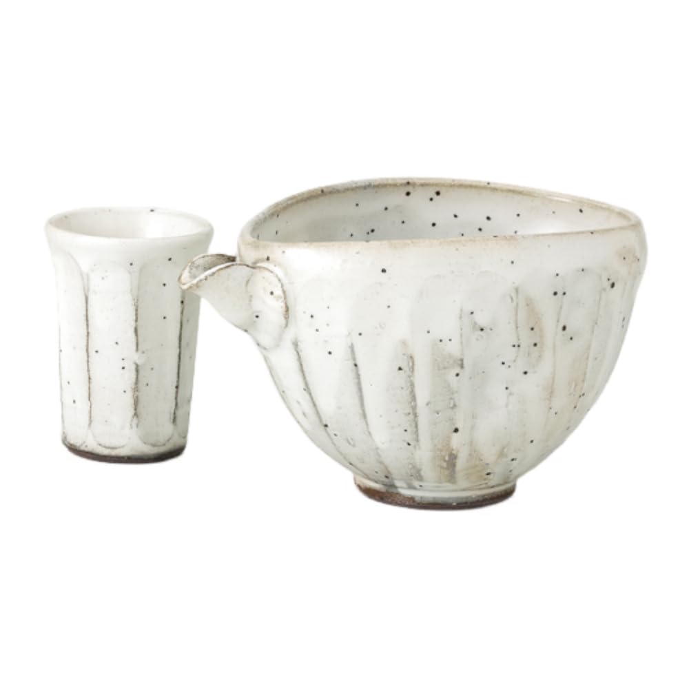 Sake Tokkuri Ochoko Kohiki Beveled Katakuchi Chilled Sake Tokkuri Ochoko Ceramic Mino Perfect for Cold and Hot Made in Japan Ale-net Set, & Set, Set,