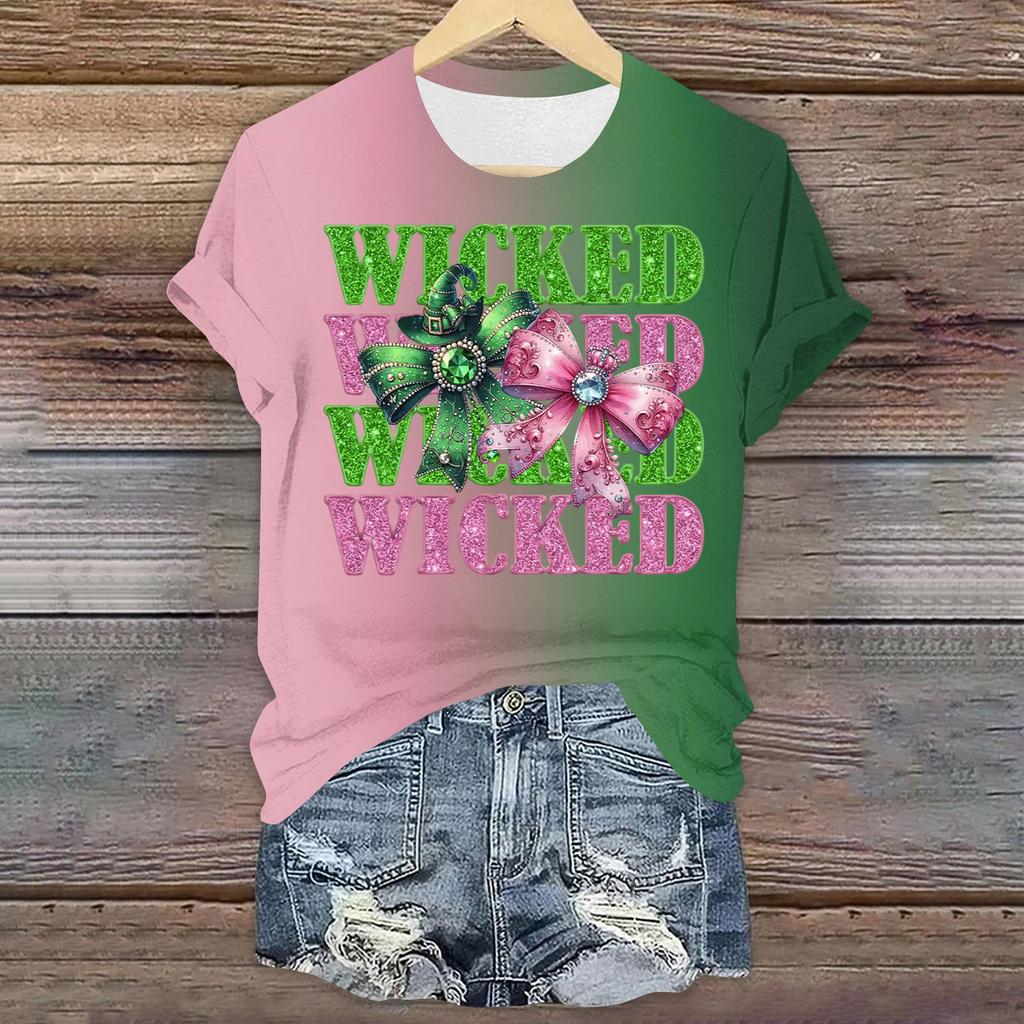 Women's Casual Printed T-shirt Round Neck Pullover Short Sleeve Top