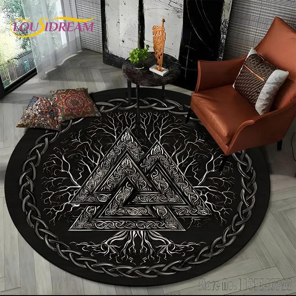 Viking Valknut Yggdrasil Tree of Life Rug Round Carpet 80cm Chair Non-slip Floor Mat Crawling For Kids Living Room Decor