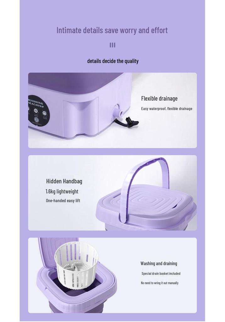 Compact Foldable Automatic Mini Washing Machine for Underwear and Socks - Ideal for College Students
