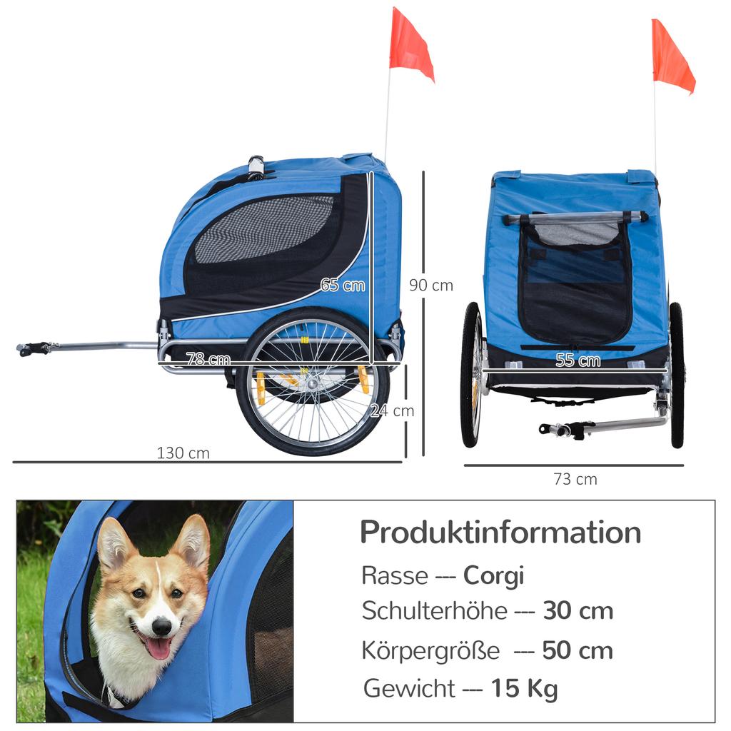 Bike Trailer for Dogs with Universal Coupling, Steel, Blue+Black