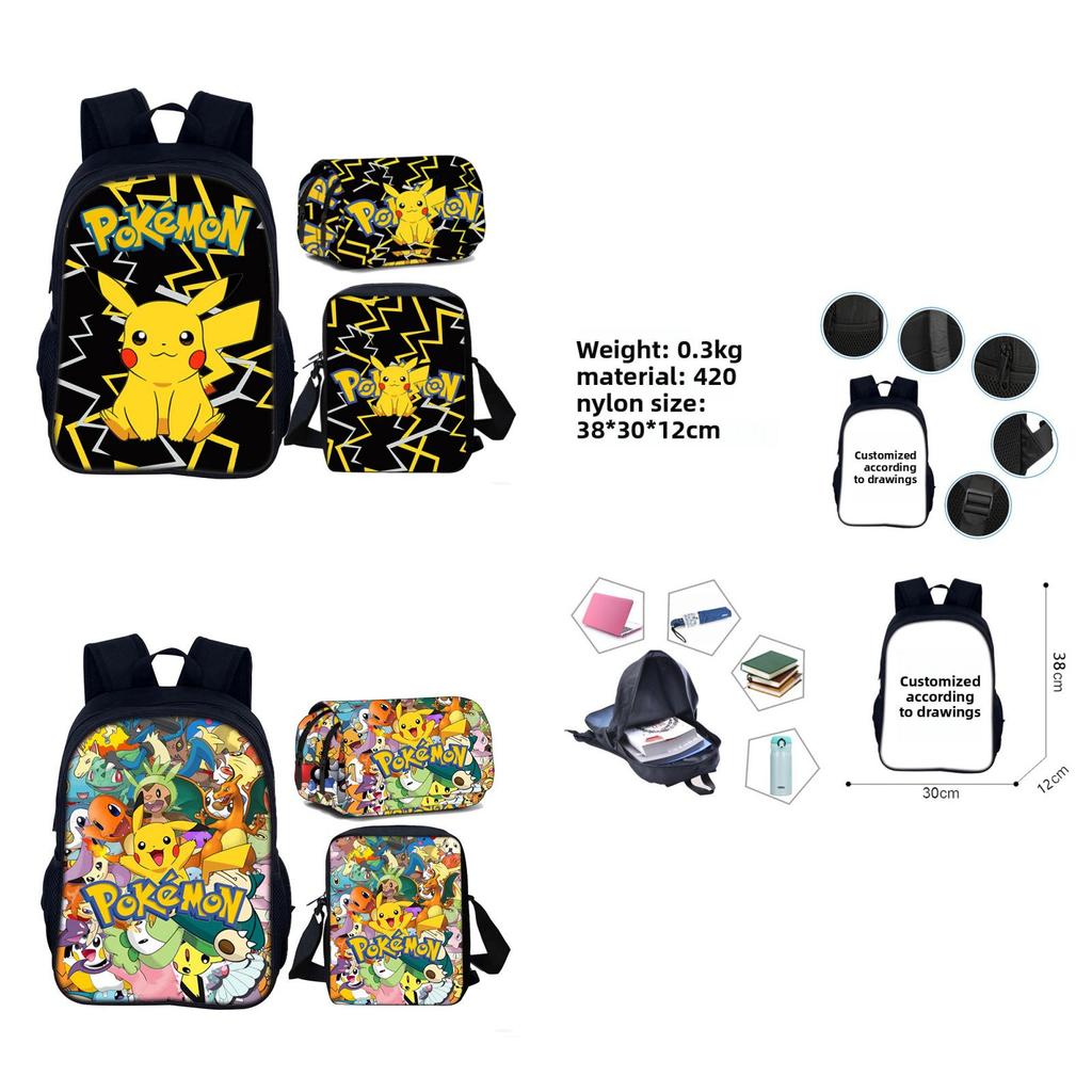 Set Zaino per Bambini Pokemon Pikachu con Tessuto Oxford per Scuola e Uso Quotidiano