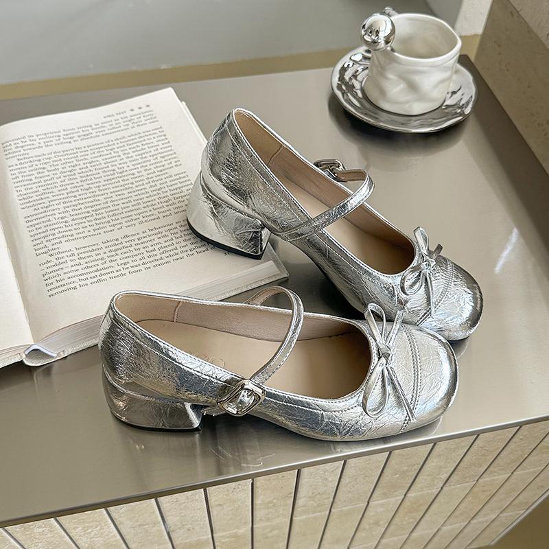 Ballet Style Butterfly-knot Mary Jane Shoes for Women Concise Dress Thick Heel Ladies Footwear