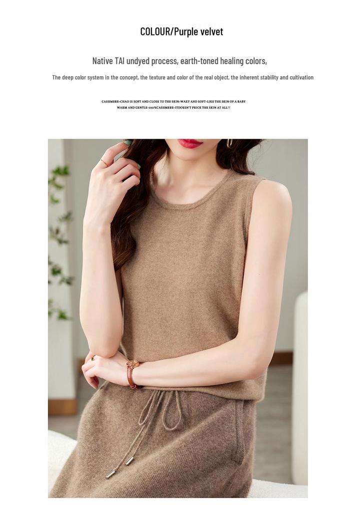 Women's 100% Cashmere Round Neck Spaghetti Strap Knit Vest - New Autumn/Winter Style Sleeveless Base Layer.