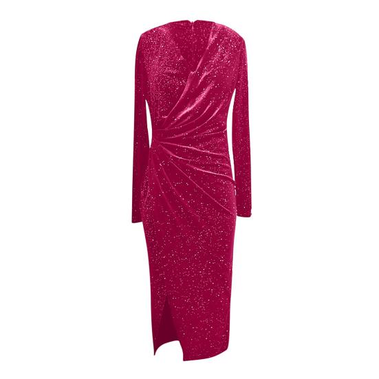 Lady Petticoats Plus Size Women Dress Solid Color Split Autumn Shiny Slit Hem Dress for Wedding