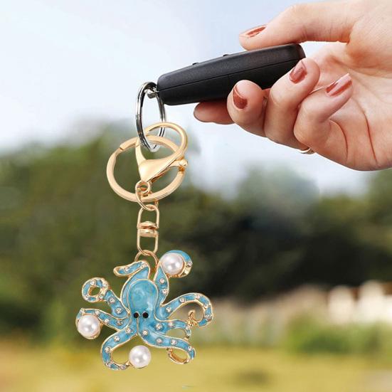 Keychain Pendant Imitation Pearls Rhinestones Inlaid Octopus Shape Key Chain with Lobster Clasp Bag Charm Backpack Accessory