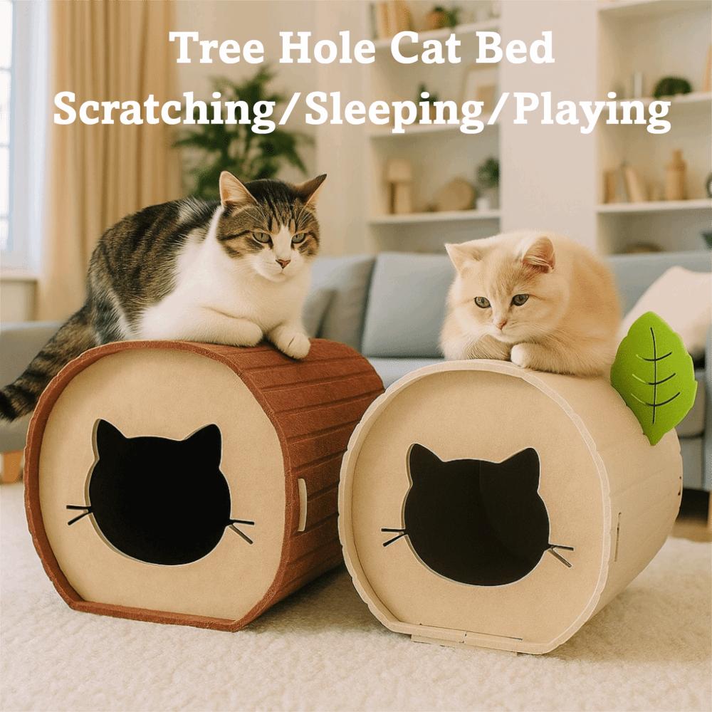 Fun Felt Cave Cat House Tree Hole Semi-enclosed Cat Scratching Post Wear-resistant Foldable Cat Bed For Cat Scratching/sleeping