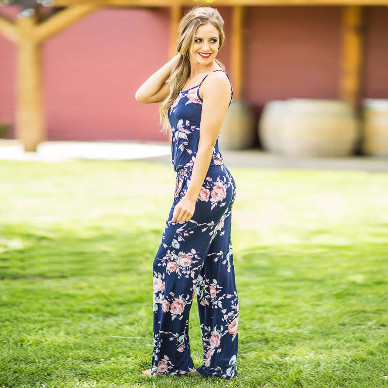 Floral Women Summer Long Wide Leg Pants Strappy Casual Beach Jumpsuit Us Romper