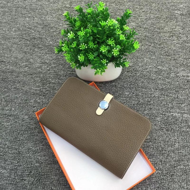 New Fashion Top Layer Cowhide Lychee Pattern Wallet Women's Long Style Handbag Leather Passport Clip Women's Bag