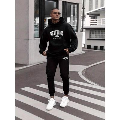 Men's Casual New York Letter Print Hoodie & Sweatpants Set