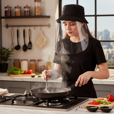Full-Face Kitchen Oil Splatter Proof Mask Detachable Transparent Cooking Protection Mask Hat Waterproof Anti-Fog