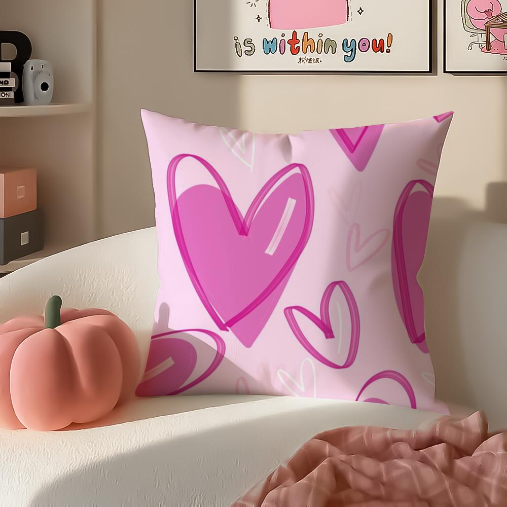 Sweet Graphic Element Lovely Heart Cushion Cover Pillowcase Short Plush Invisible Zipper Room Sofa Cushion Cover