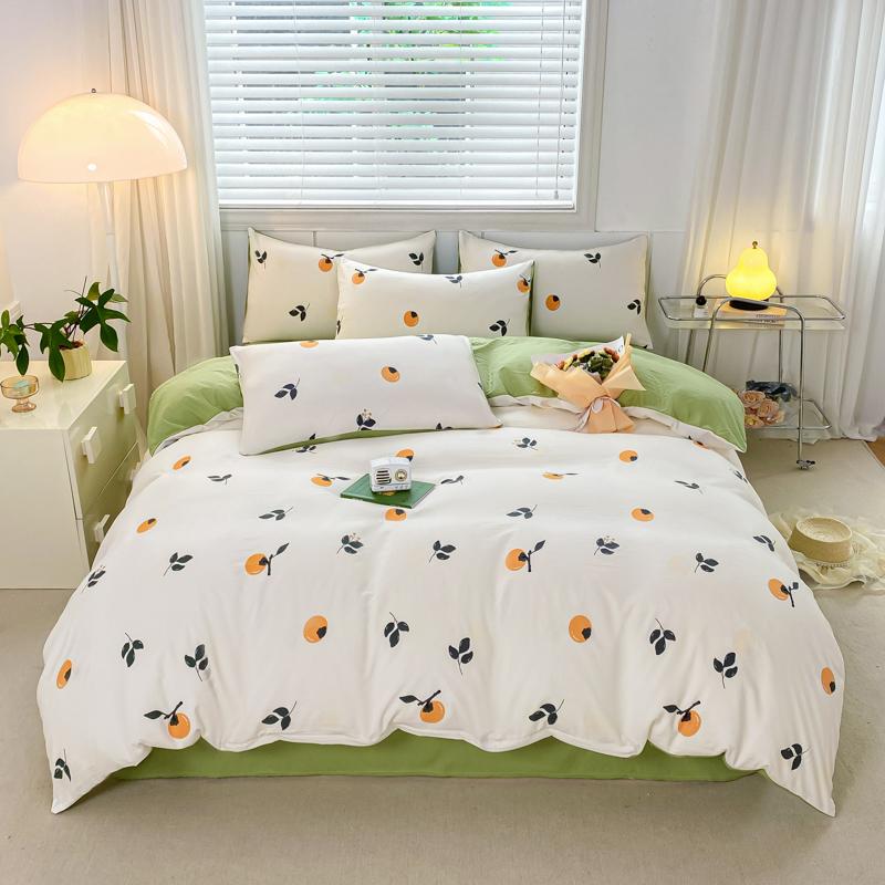 Korean Style Bedding Set Red Heart Twin Queen Size Duvet Cover Flat Sheet Pillowcase Bed Linen Kids Adult Fashion Home Textile