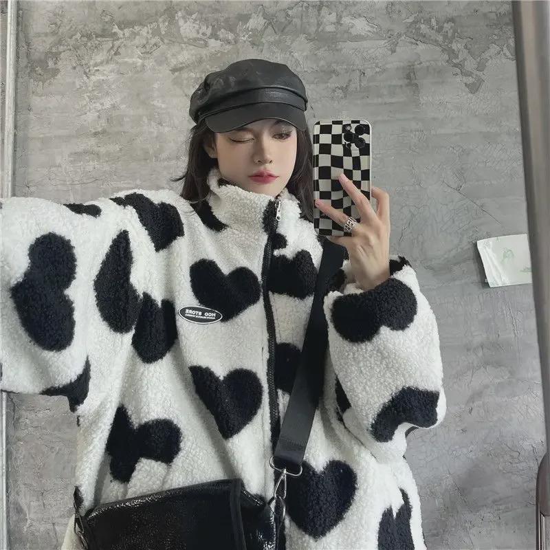 Unisex Love Lamb Plush Jacket: European & American High Street Style, Autumn/Winter Two-Sided Stand Collar Coat