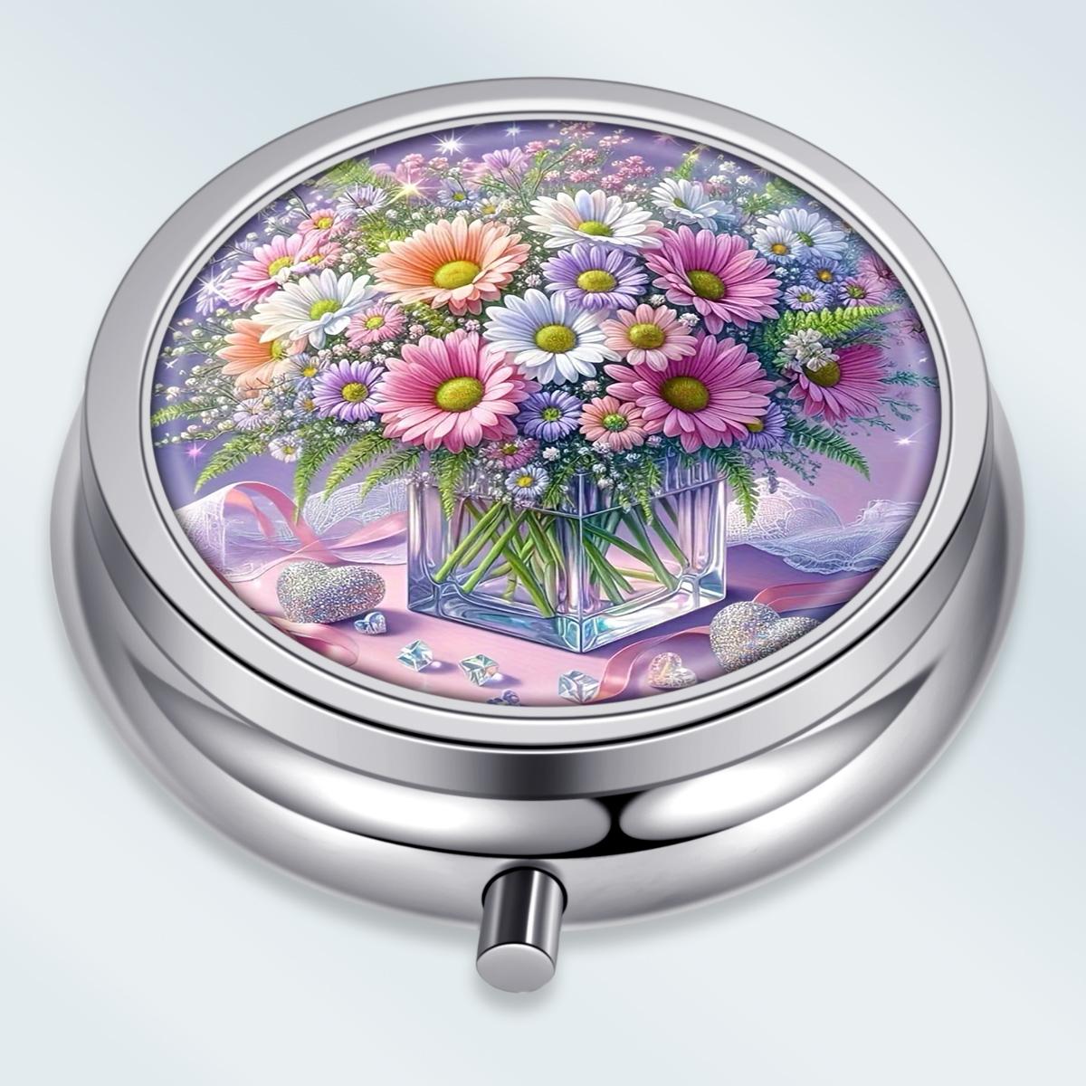 

Portable Pill Box with 3 Compartments, Mini Metal Medicine Organizer Case, Cute Printed Pill Container for Vitamins, Pills, Jewelry, Travel, Daily Use разноцветный