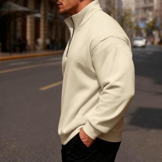 Men Quarter Zip Sweatshirt Mock Neck Fleece Lined Pullover Solid Color Loose Casual Warm Sweatshirt for Winter Sports Street Party Wear