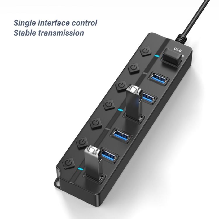 7/4 Port USB Hub With Extension Cable, USB Extension Hub Individual Controls, Wide Compatibility for Quick Data Transfer
