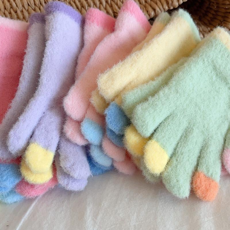 1 Pair Sweet Fashion Kids Gloves for Boy Girl Warm Outdoor Playing Snow Children Glove Candy Color Knitted Acrylic Gloves