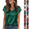 Damen Fleck Tops Kurzarm Bluse V-Ausschnitt Hemden Business Casual Outfits
