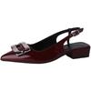 Metal Square Buckle Bag Head Sandals Women's Summer Versatile Thick Heel Pointed Head One Word with Patent Leather Shoes