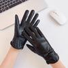 Womens Touchscreen Leather Gloves Warm Winter Driving Riding Fashionable PU With Bow Detail