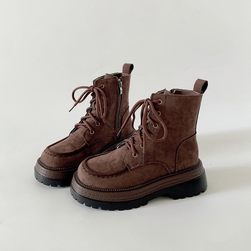 Maillard hnědé retro stylové boty Martin s vysokou silnou podrážkou dámské 2025 nové podzimní silný podpatek tenké krátké boty