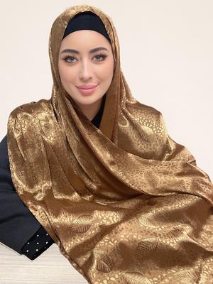 Hochwertiger Satin-Hijab Kopftuch mit Blattdruck Plain Malaysia Damen Schal Satin Schal Luxuriöser Seidensatin Wickelschal