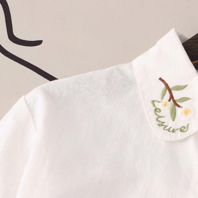 2025 Fresh Embroidery Long Sleeve Shirt for Women: Versatile White Student Blouse