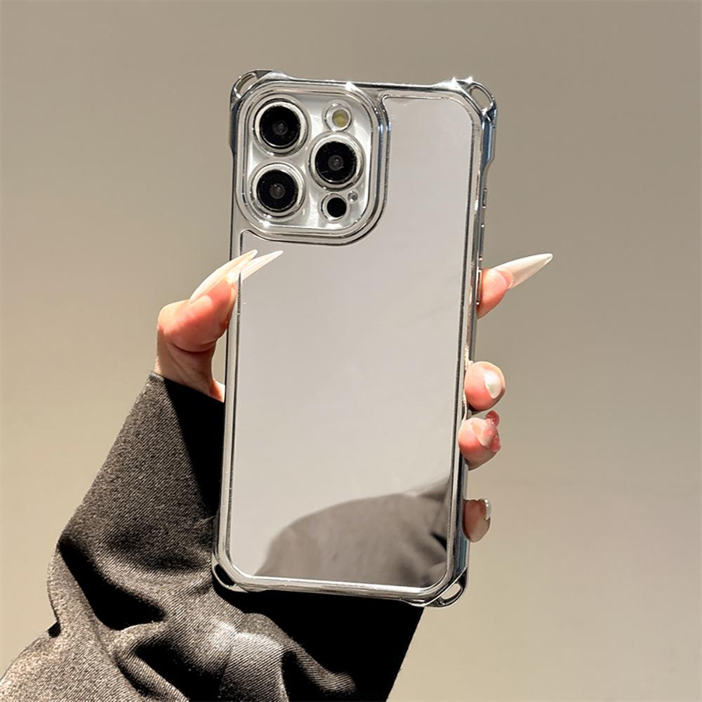

Silvery Mirror Bracket Phone Case For iPhone 17 16 15 14 13 12 11 Pro Max Crossbody Chain Rope Shockproof Hard PC Cover iPhone Air