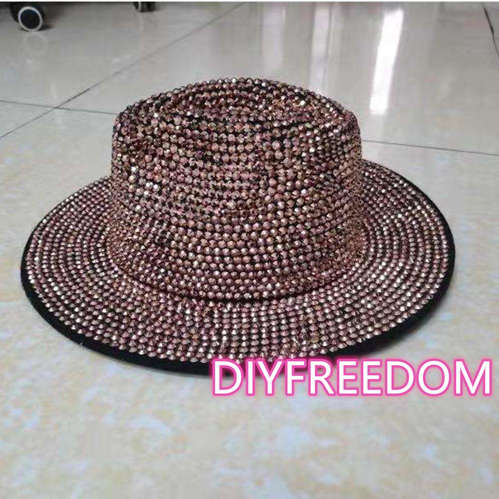 Blue/Beige Pearl Fedora Hat Bling Fedora Jazz Hats For Men And Women Handmade Advanced Fashion Outdoor Party Stage Hat