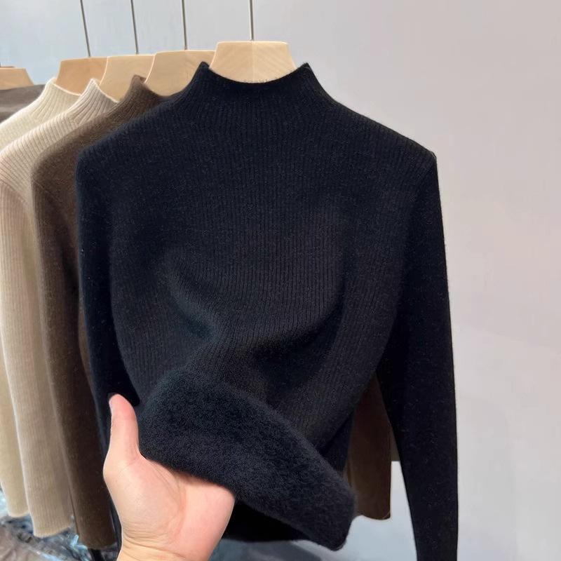 Warm Knitted Sweater for Autumn and Winter Half High Neck Pullover Sweater for Women