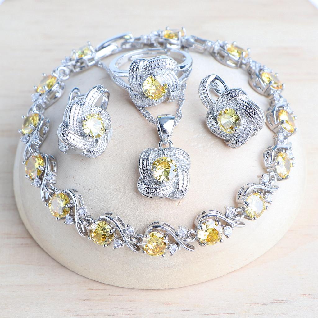 Conjuntos de joyería de circonia azul para mujer, Plata de Ley 925, joyería de disfraz nupcial para boda, pendientes, anillos, pulseras, collar con colgante