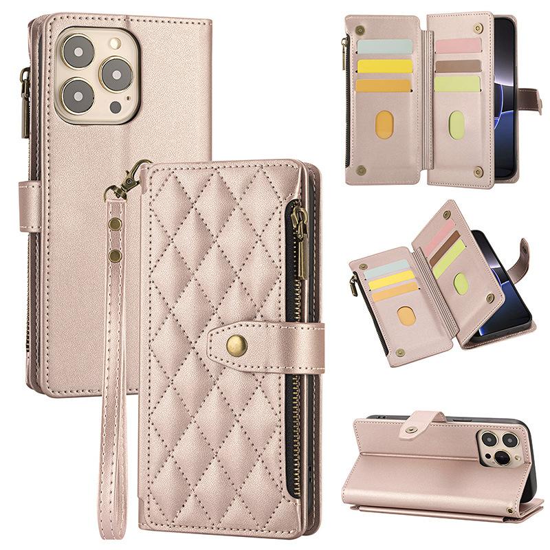 Fashion Retro Mobile Phone Protective Case Is Suitable for Apple 17promax Embroidered Zipper Card Slot Mobile Phone Case.