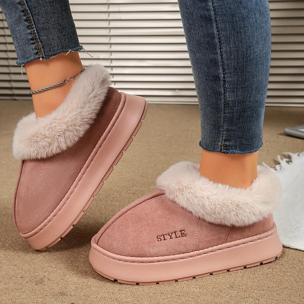 Men's and Women's Suede Like Warm Cotton Shoes, Comfortable, Warm, Non Slip, Indoor and Outdoor Fuzzy Slippers, Short Boots, Cotton Shoes