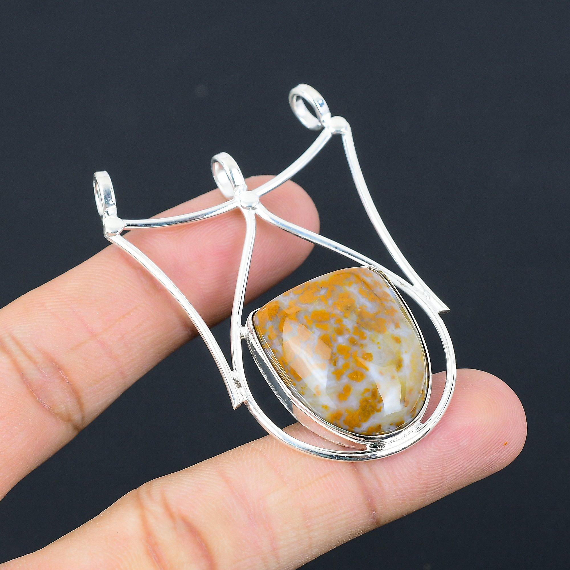 Friendship Day Sale Crescent Plume Agate Stone Sister Pendant Jewelry 925 Silver