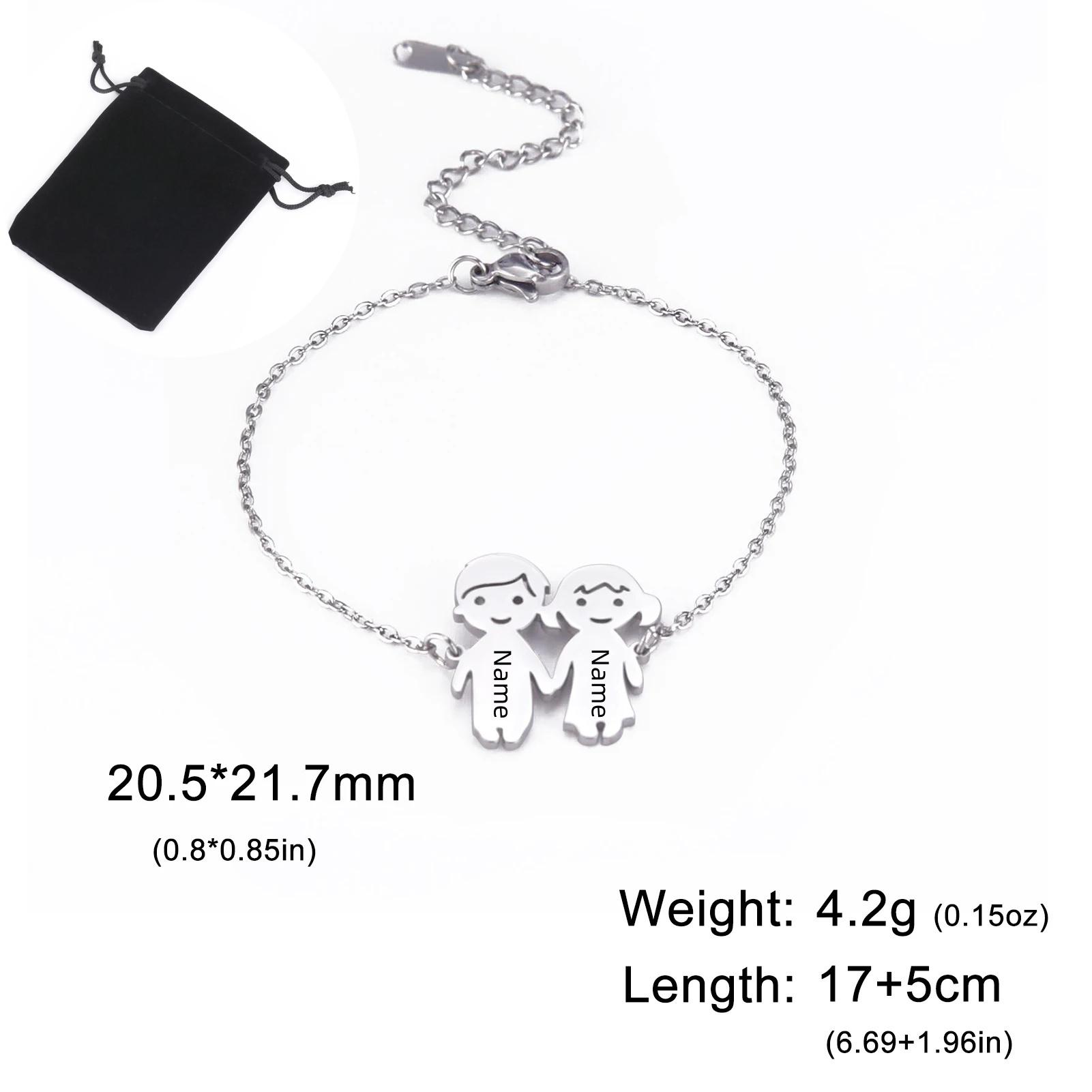 Customized Name Date Text Hand in Hand Couple Bracelet Stainless Steel Adjustable Family Name Bracelet Couple Gift 17-22cm