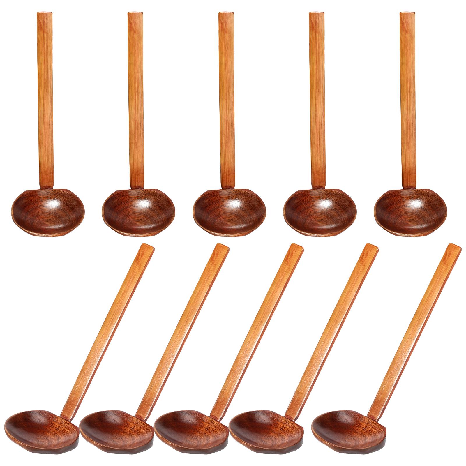 

10Pcs Wood Soup Spoon Wooden Long Soup Ladle Rice Sugar Salt Spoon Porridge Spoon Natural Spoon for Eating Mixing Serving Spoon