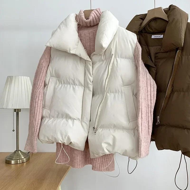 Moda Donna Autunno Nuovo 2024 Collo Alto Eleganti Piumini Caldi Capispalla Casual Cintura Senza Maniche Invernali Gilet Giubbotti Donna