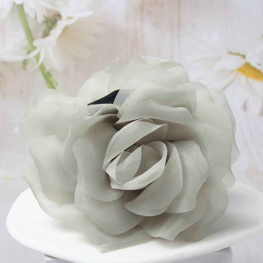 Organza Ros Blomma Hårklämmor för Kvinnor Flickor Mjuk Korsage Hästsvanshållare Hårklämmor Mode Håraccessoarer