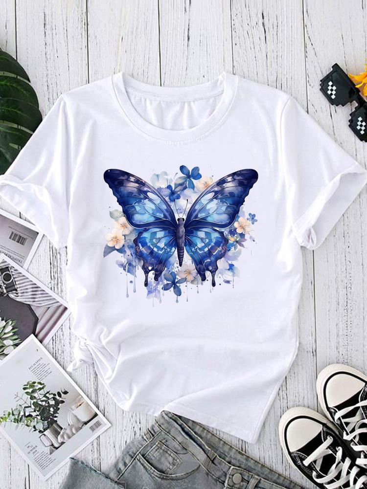 (Asian Size) sweet lovely flower Tee Fashion Print Casual Top O-neck Short Sleeve T-shirts T Graphic Female Women's Clothing