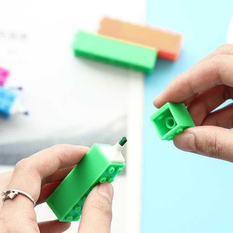6pcs Mini Building Up Block Pen Color Highlighter  Pen Writing Drawing Kid Gift Stationery Office School Supplies A6201