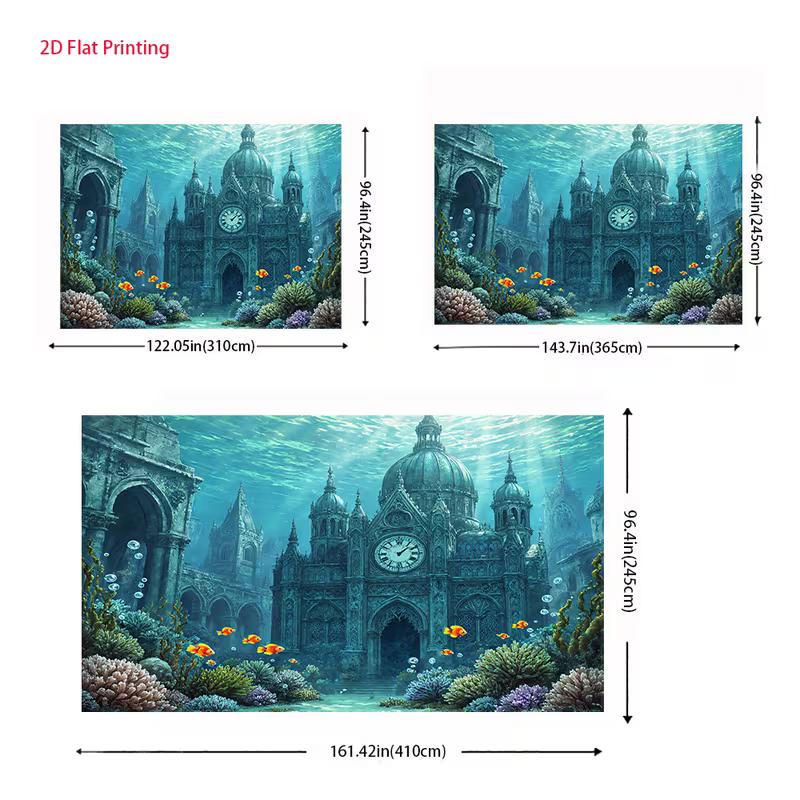 2D Underwater Ancient Building with Fish Backdrop Cloth for Kids Party