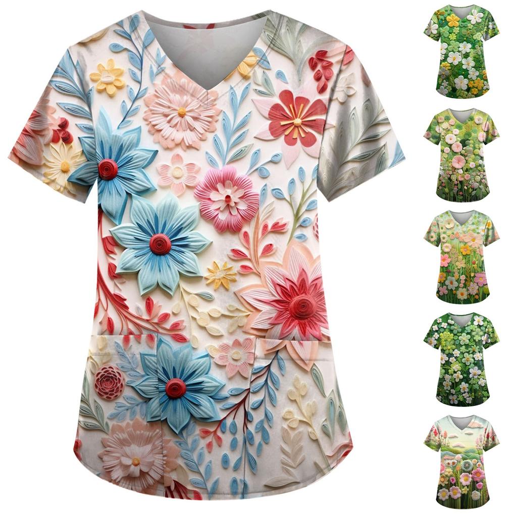 Top da donna con stampa floreale a ricamo simulato 3D