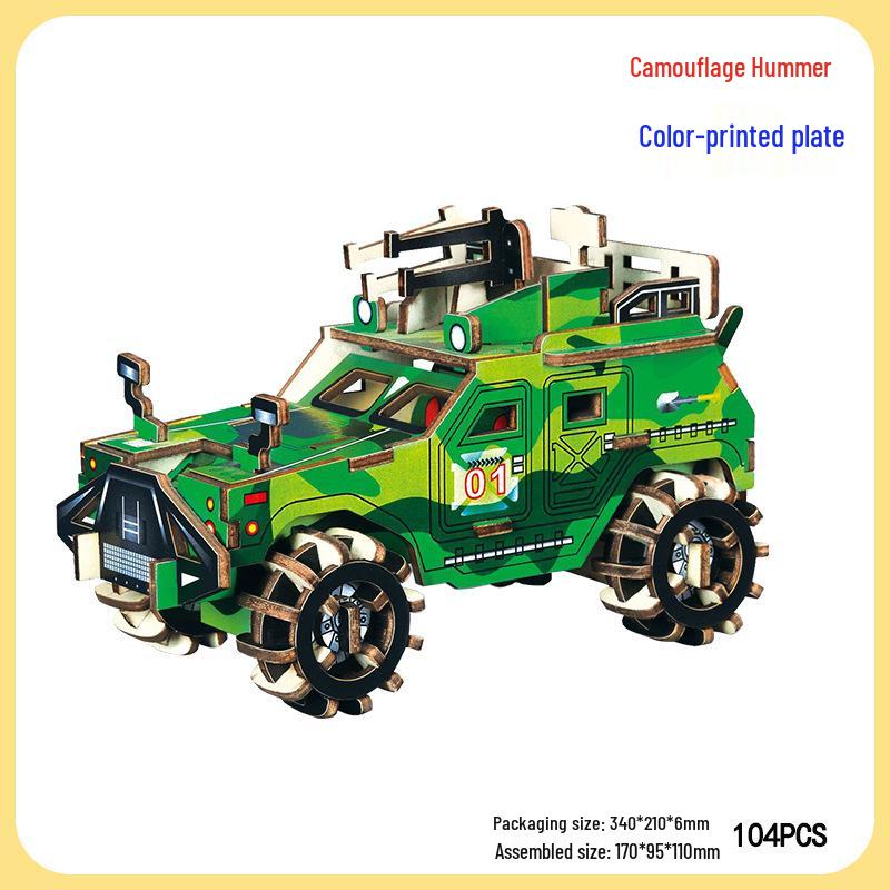 Handmade 3D Wooden Military Tank Model Puzzle for Children