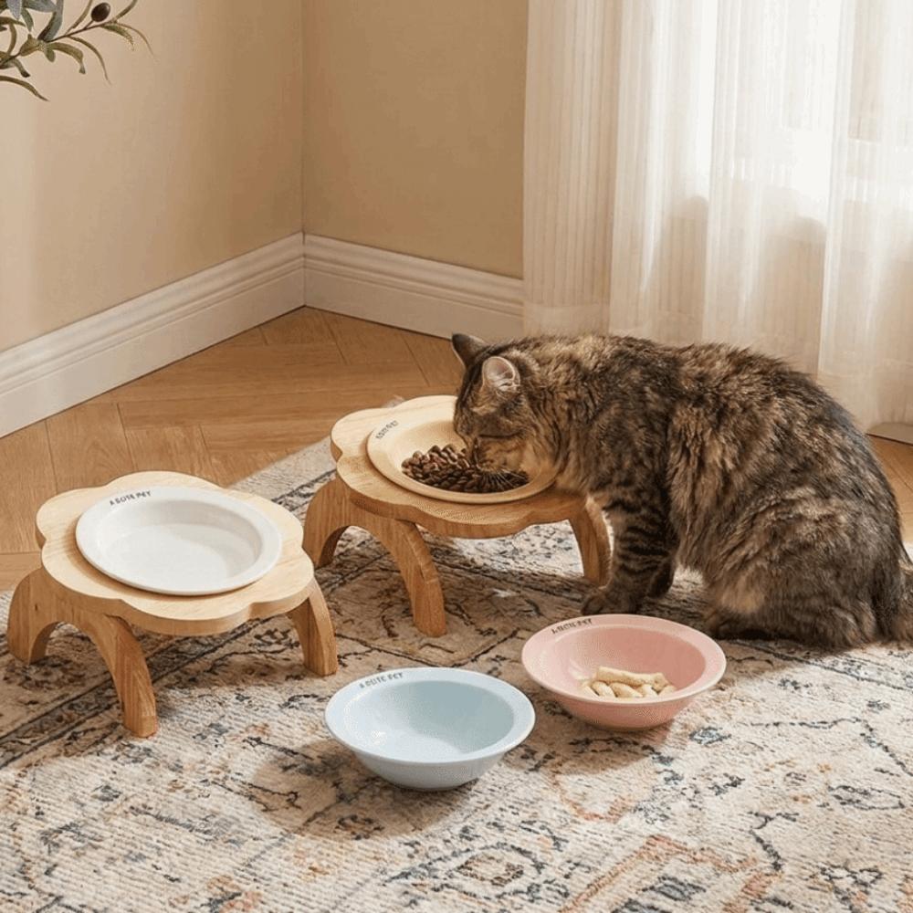 Ceramic Elevated Cat Bowl Anti-Spill Raised Cat Food Bowl Cute Dog Feeder for Cats Dogs