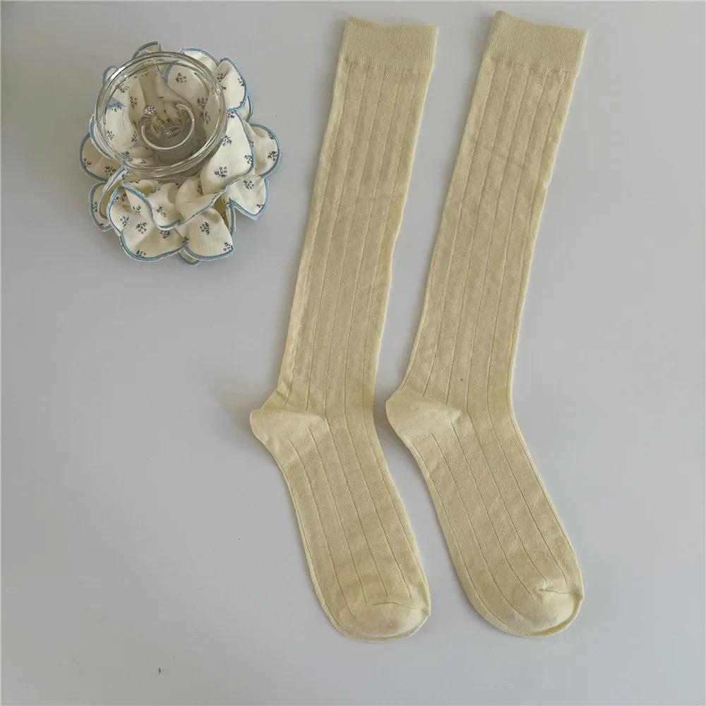 Solid Color Long Socks Stockings Women Cotton Thin Breathable Knee Socks JK Japanese Style Black White Gray Socks Women Stocking